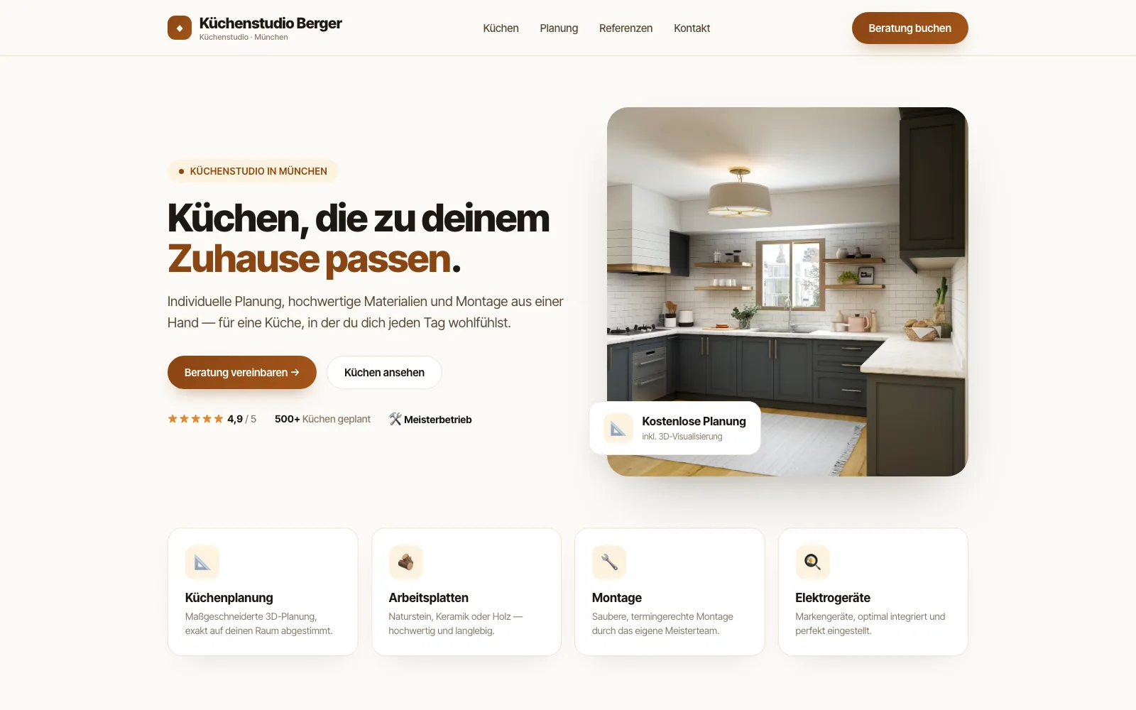 Beispiel Küchenstudio-Website auf dem Laptop