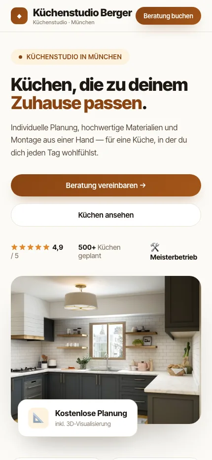 Beispiel Küchenstudio-Website auf dem Smartphone